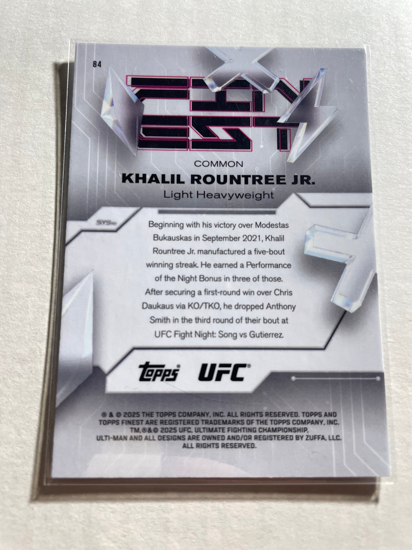 2025 Topps Finest UFC trading card featuring fighter Khalil Rountree Jr..