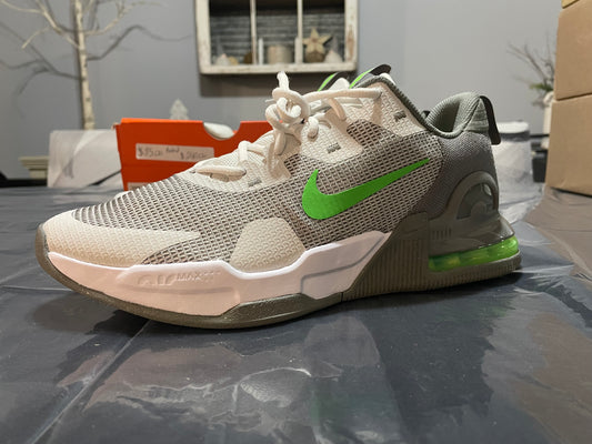 (NEW) 10M Org box No lid!! Nike air max alpha trainer 5 men's workout shoe in a grey and neon green colorway