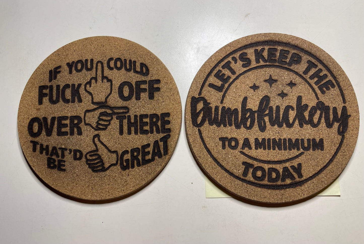 Custom designed Funny/Humor Laser Engraved 2PC Circle Coasters