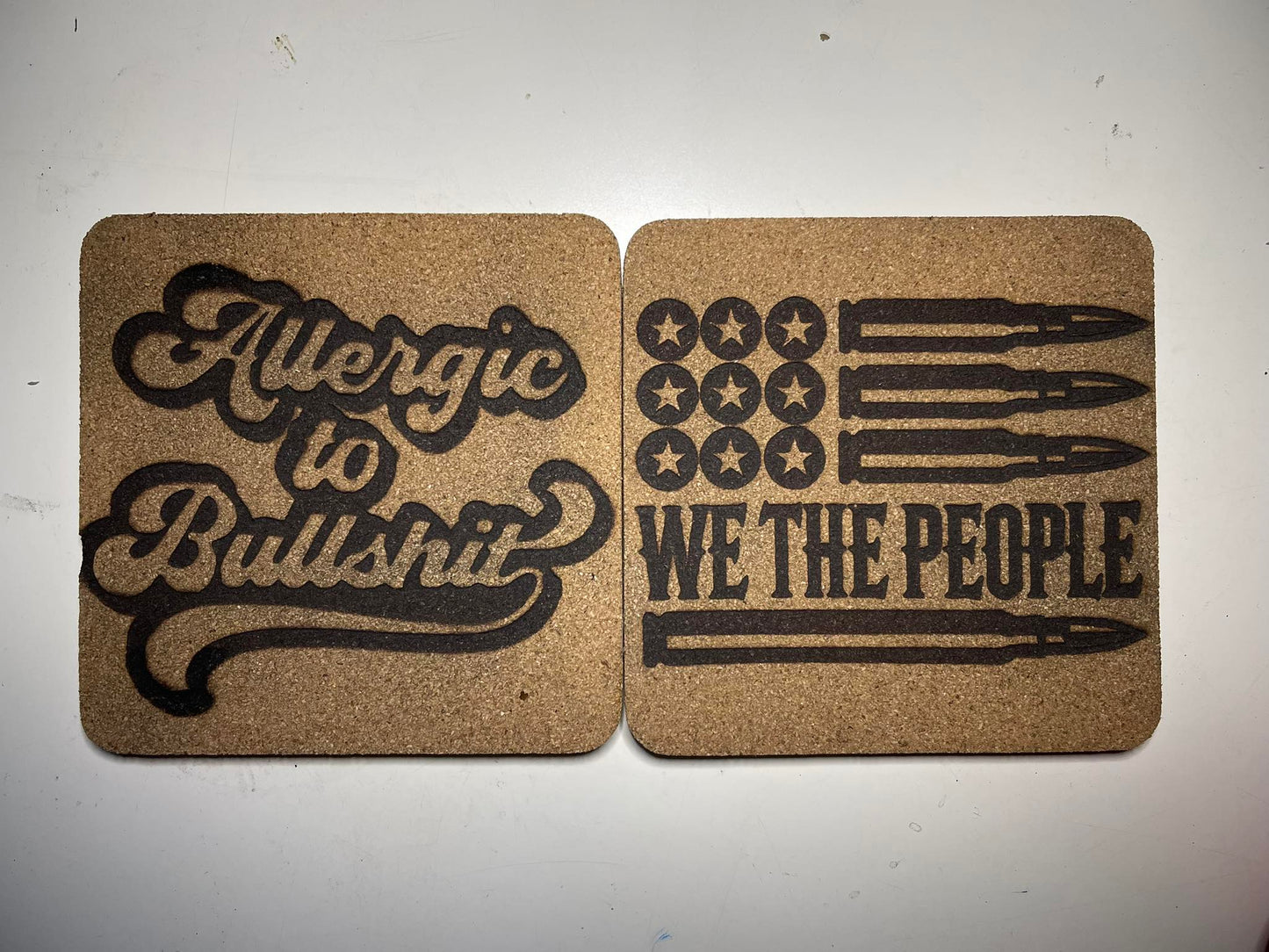 We The People & Allergic to the Bullshit 2PC Square Coasters!