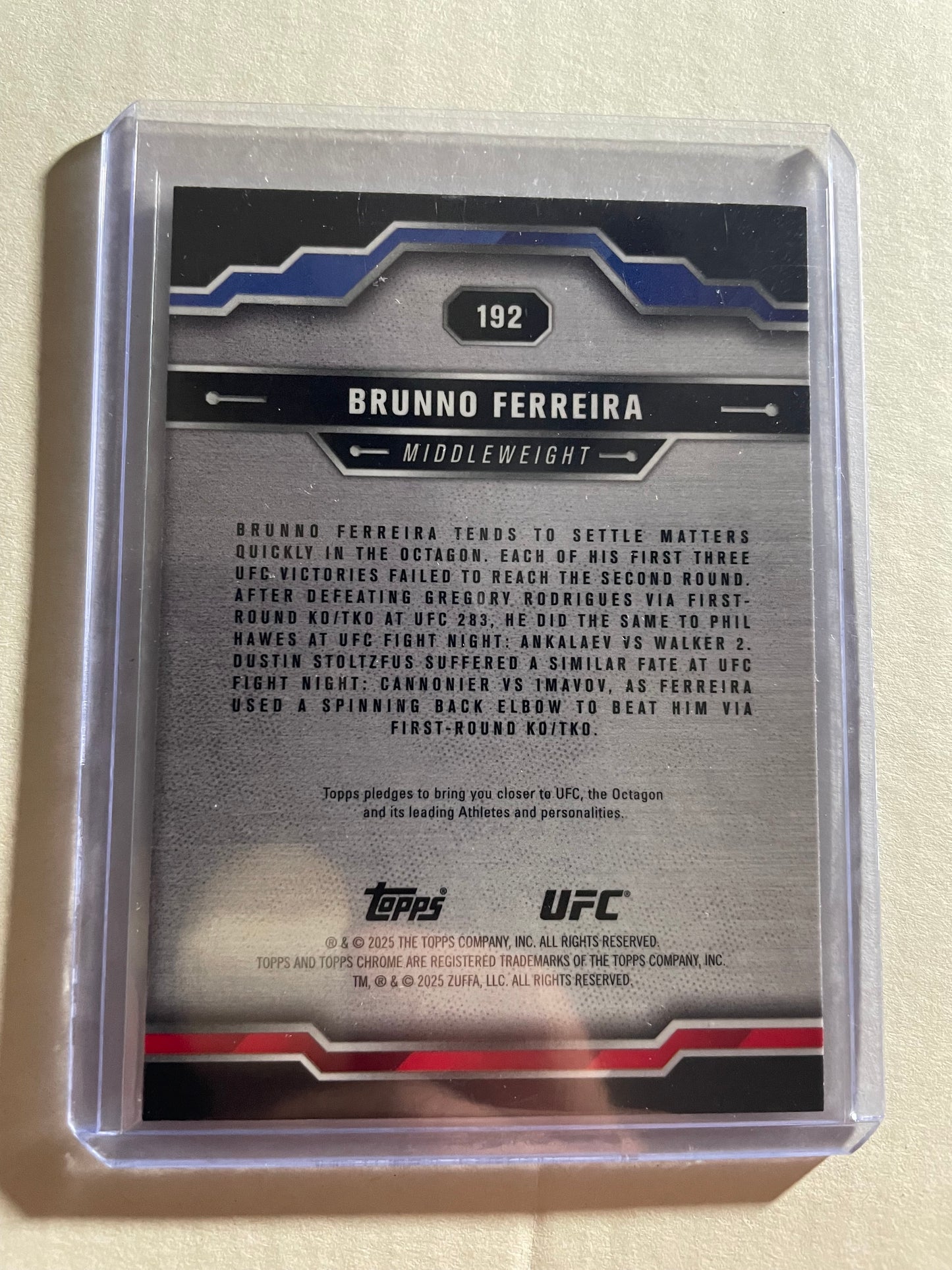 2025 Topps Chrome UFC Brunno Ferreira Refractor trading card (Card #192)
