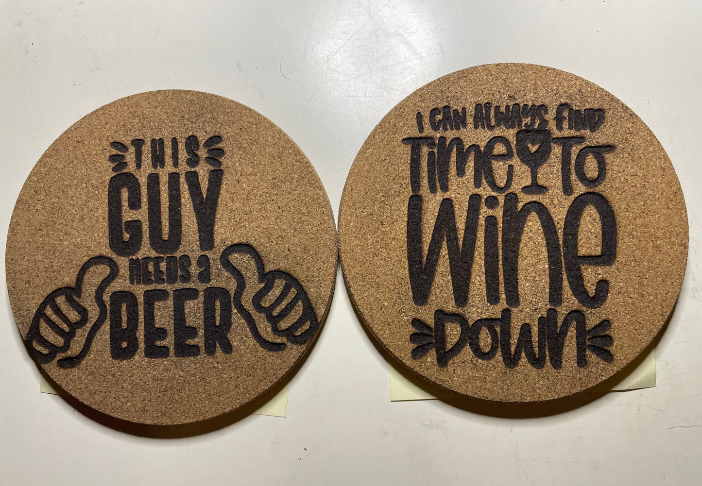 Fino’s Custom Engraved 2PC Circle Coasters This Guy Needs a Beer & I can always find 🍷 to Wine Down