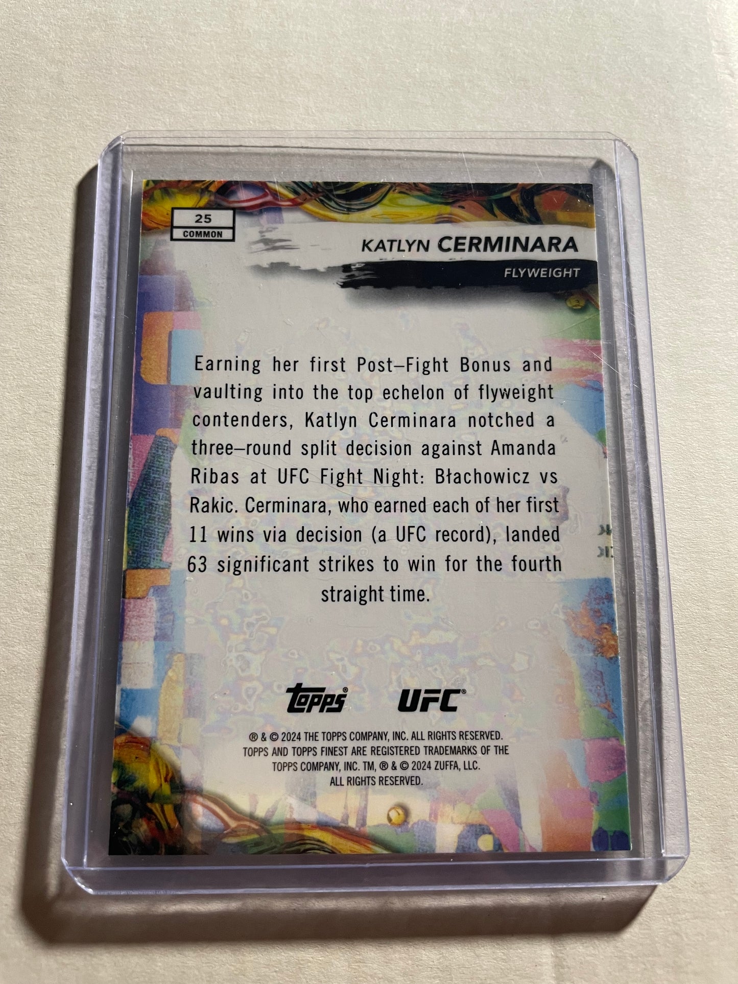 2024 Topps Finest UFC Katlyn Cerminara red refractor trading card encapsulated in a protective plastic case