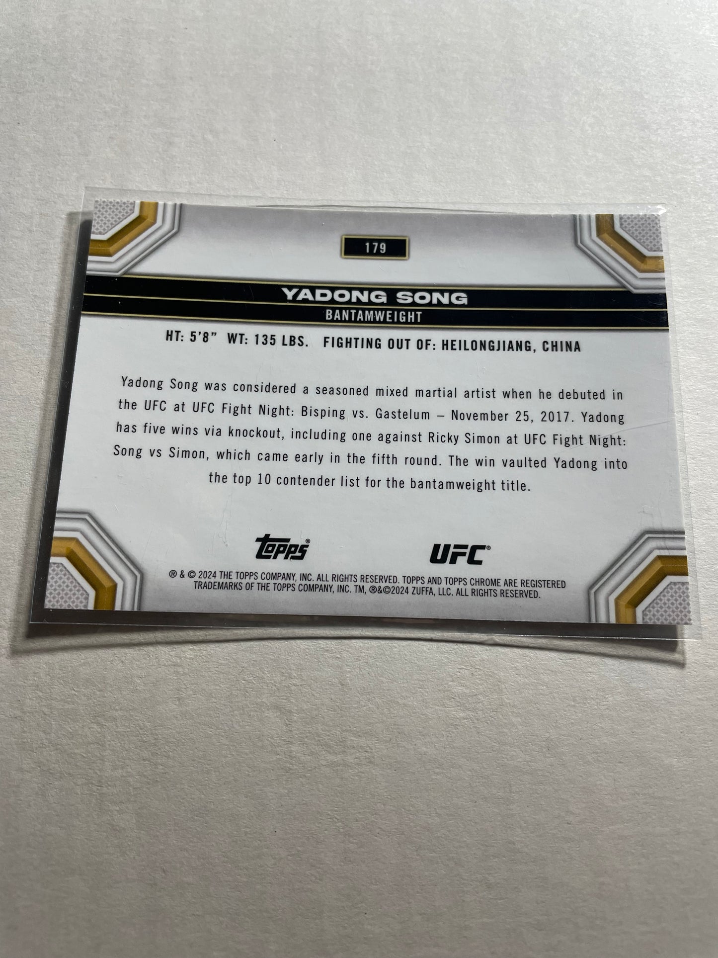 2024 Topps Chrome UFC #179 Yadong Song card,