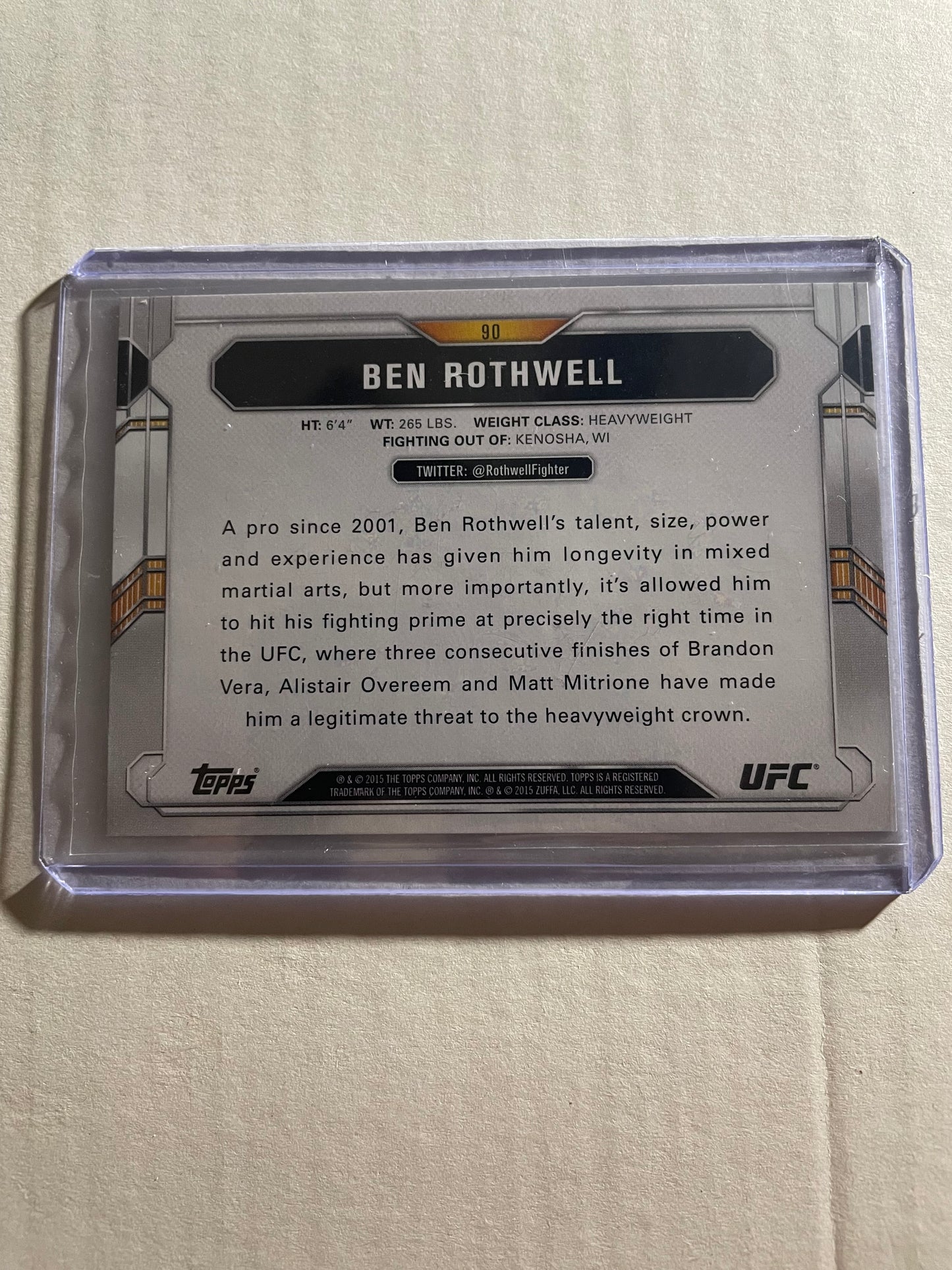 2015 Topps UFC Chronicles Ben Rothwell card numbered #90.