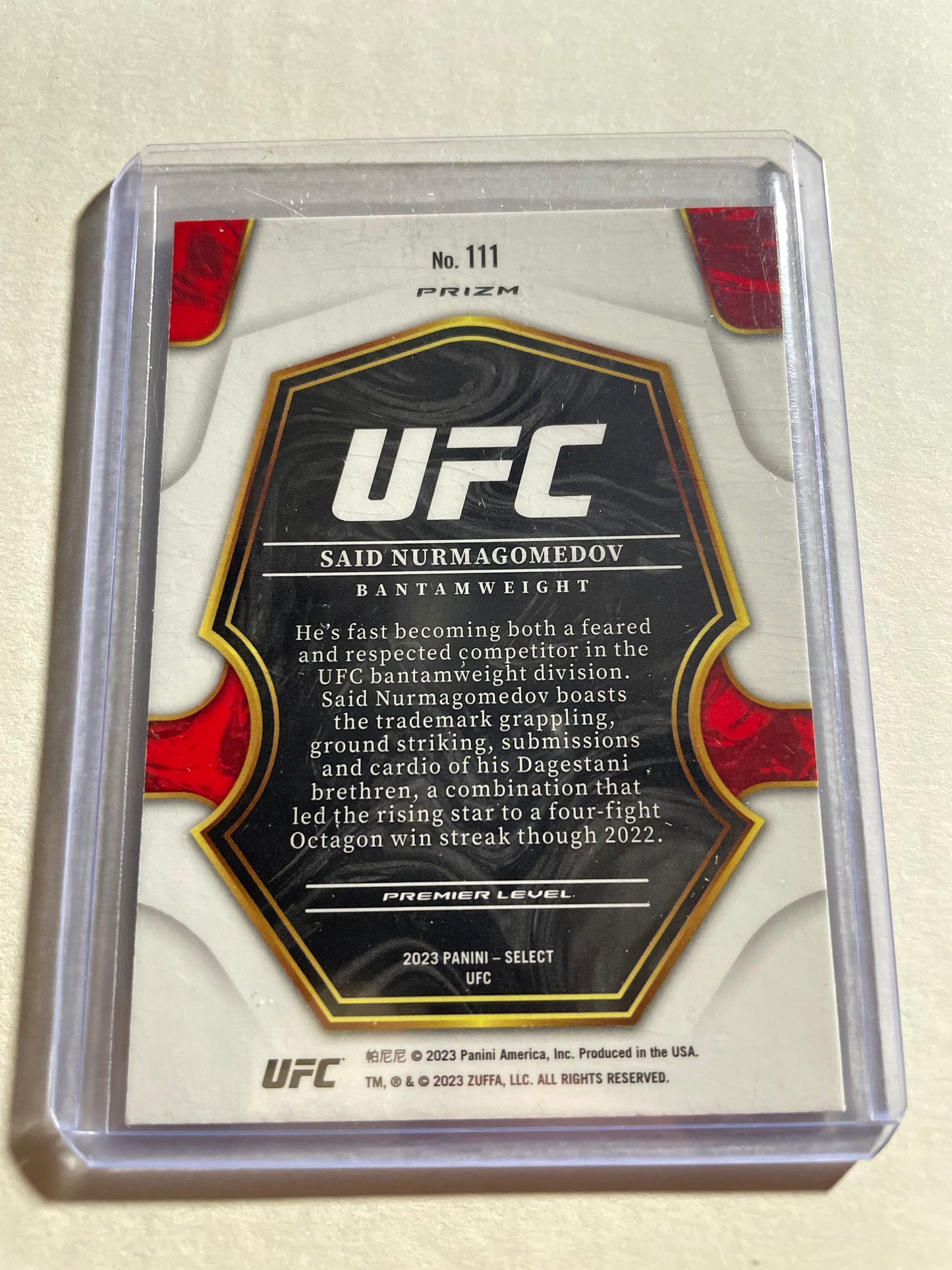 2023 Panini Select UFC Premier Level Said Nurmagomedov Red & Blue Prizm card #111