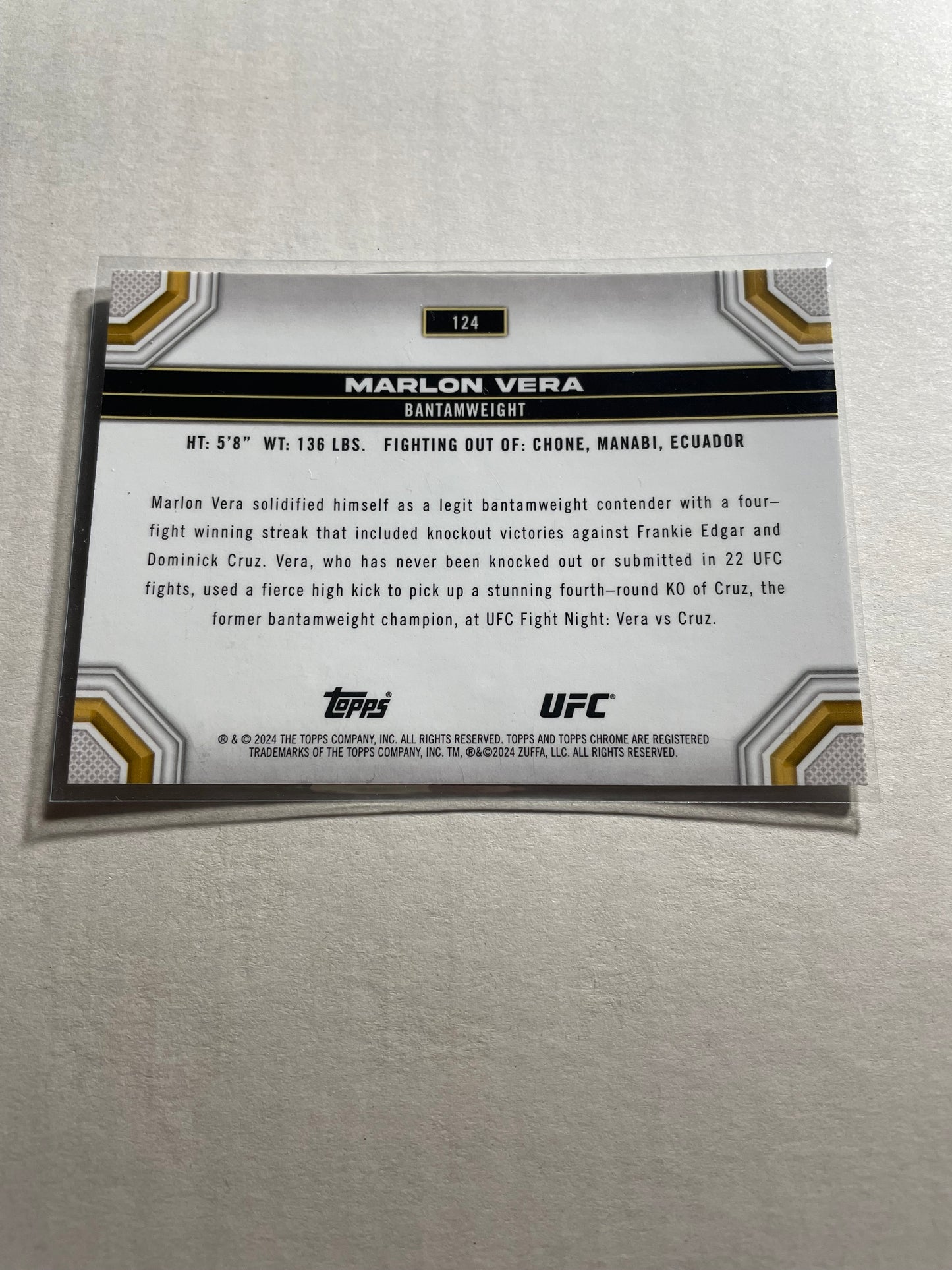 2024 Topps Chrome UFC card featuring Marlon "Chito" Vera, numbered #124.