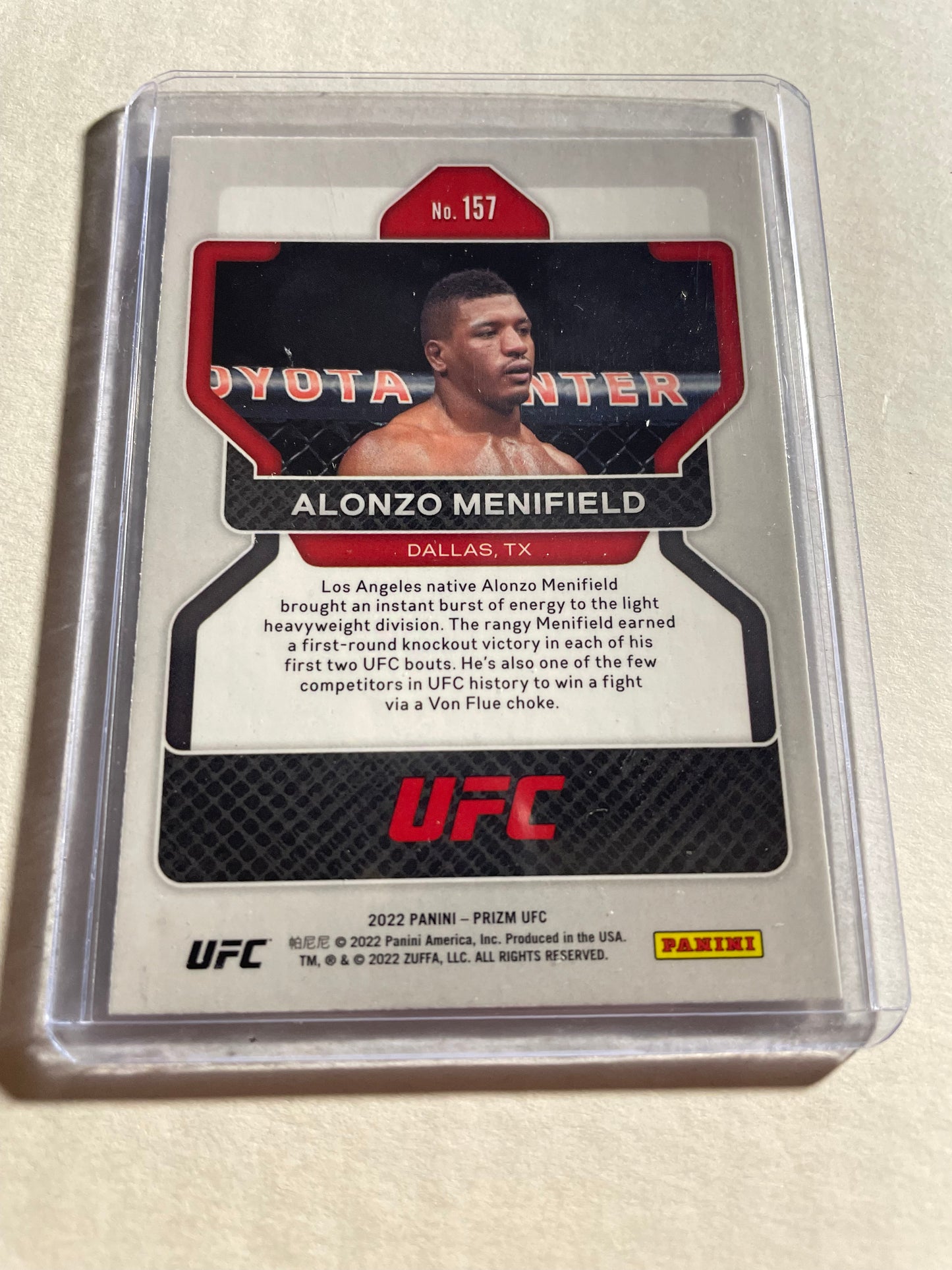 2022 Panini Prizm UFC trading card featuring UFC Light Heavyweight fighter Alonzo Menifield. RC Silver Prizm