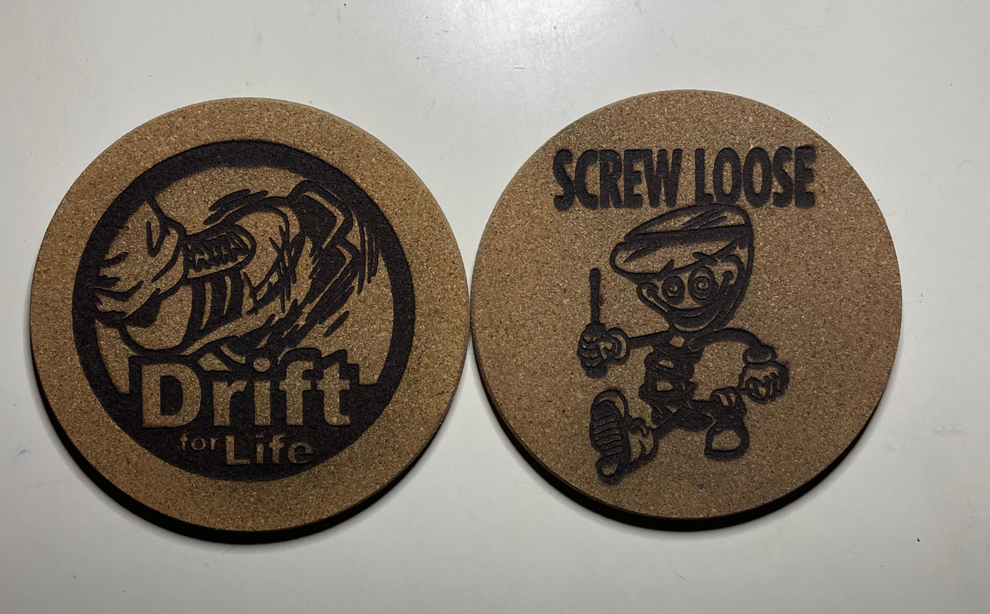 Drift For Life & Screw Loose 2PC Custom Circle Coasters
