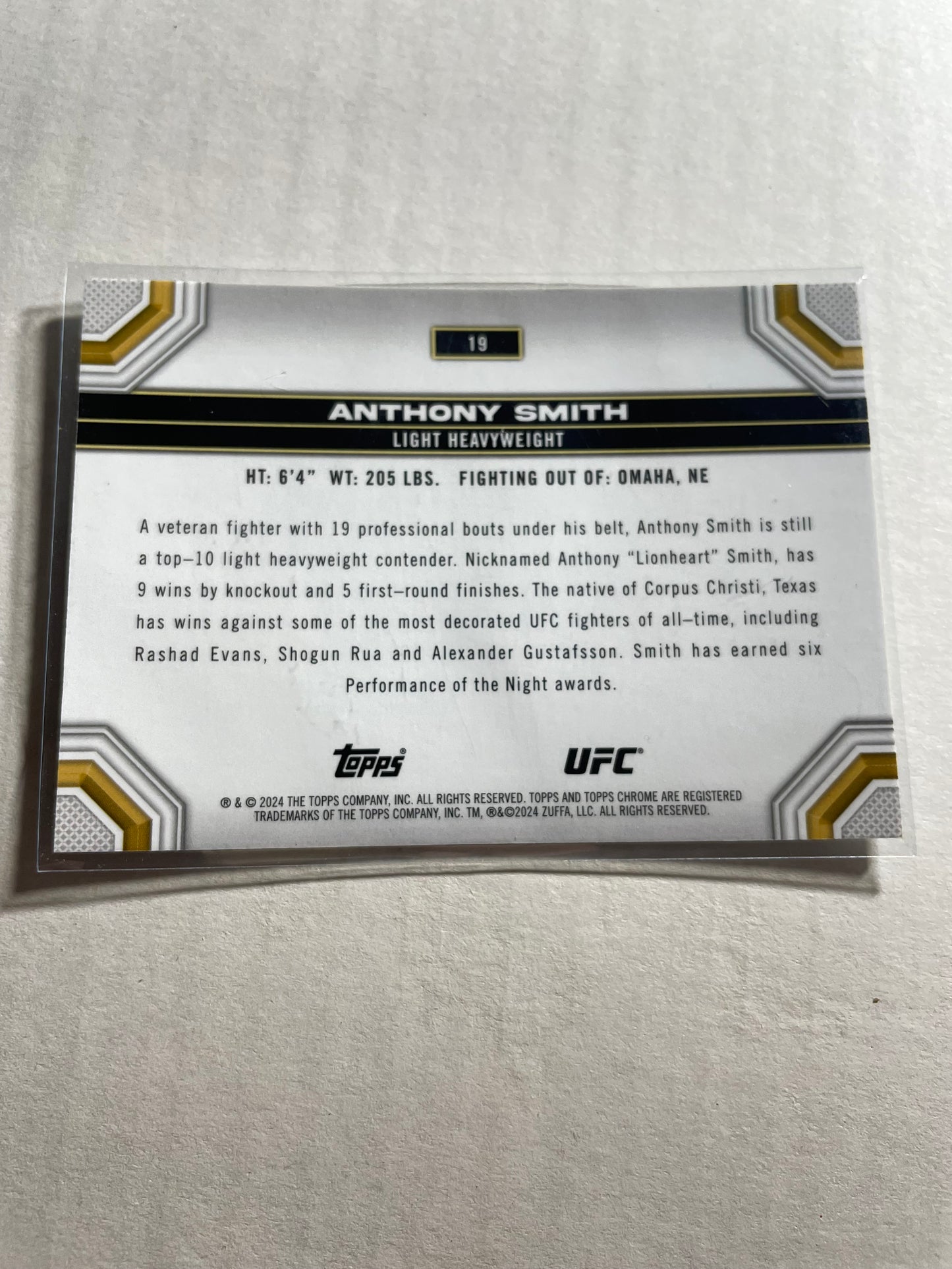 2024 Topps Chrome UFC Anthony Smith card, specifically the silver refractor parallel numbered #19