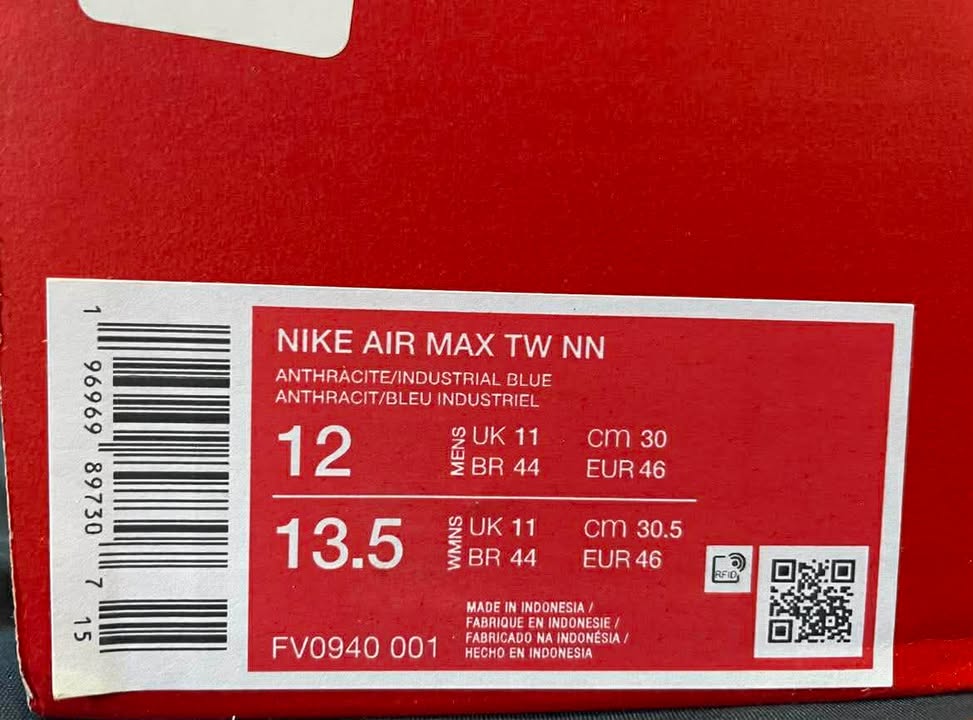 NEW 12M Nike Airmax TW WW Anthracite Grey, Industrial Blue New OG box No Lid