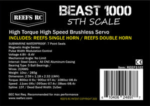 Beast 1000 1/5th Scale High Torque, High Speed Brushless Servo w/ Aluminum Horns