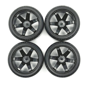 1/10 Drift Tires Mounted on Black 6 Spoke Wheels (4pcs)