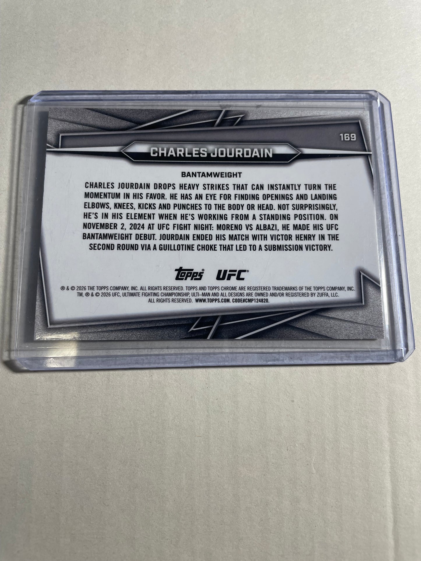 2026 Topps Chrome UFC card featuring fighter Charles Jourdain Gold Refractor parallel numbered 012/275.