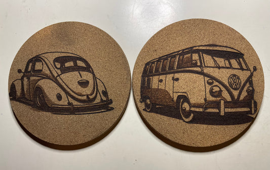 Fino’s Custom Engraved 2PC VW Circle Coasters