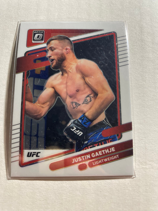 2022 Panini Donruss Optic UFC Justin Gaethje #98 trading card featuring a red border design