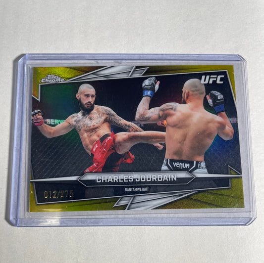 2026 Topps Chrome UFC card featuring fighter Charles Jourdain Gold Refractor parallel numbered 012/275.