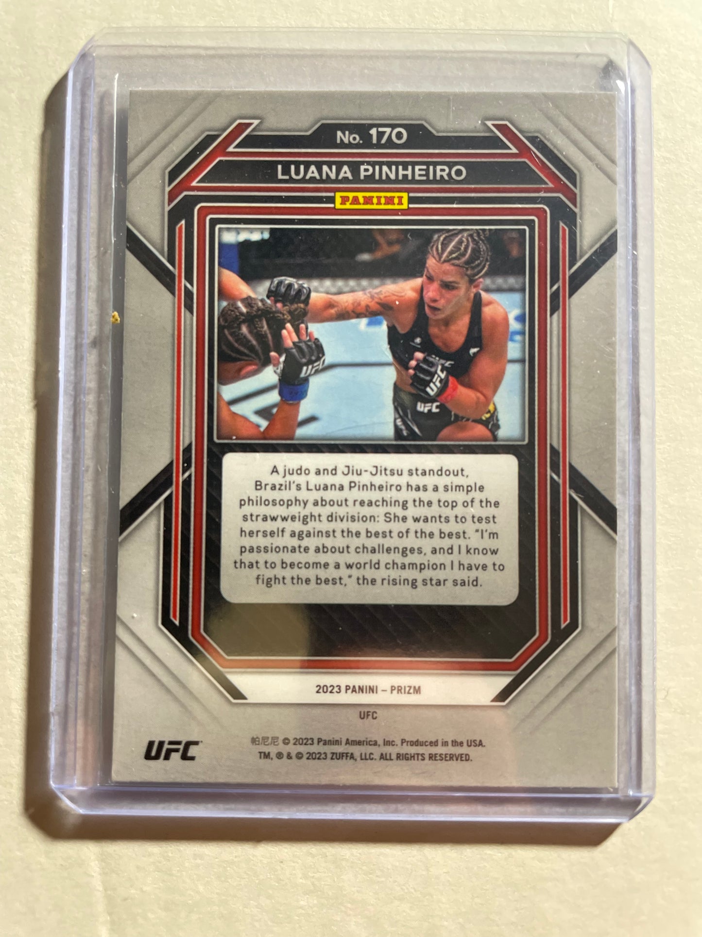 2023 Panini Prizm UFC #170 Luana Pinheiro Rookie Card, featuring a silver holo finish.
