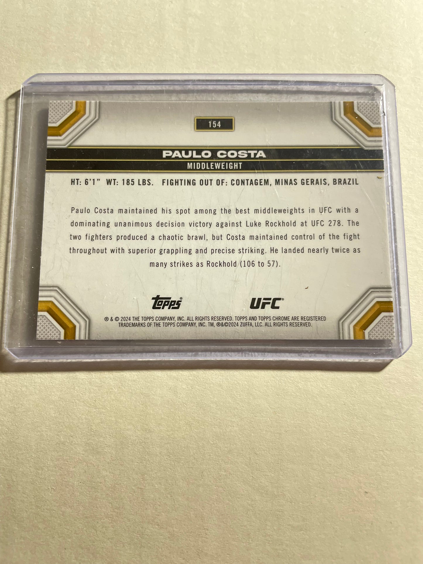 2024 Topps Chrome UFC Sepia Refractor trading card featuring Paulo Costa #154