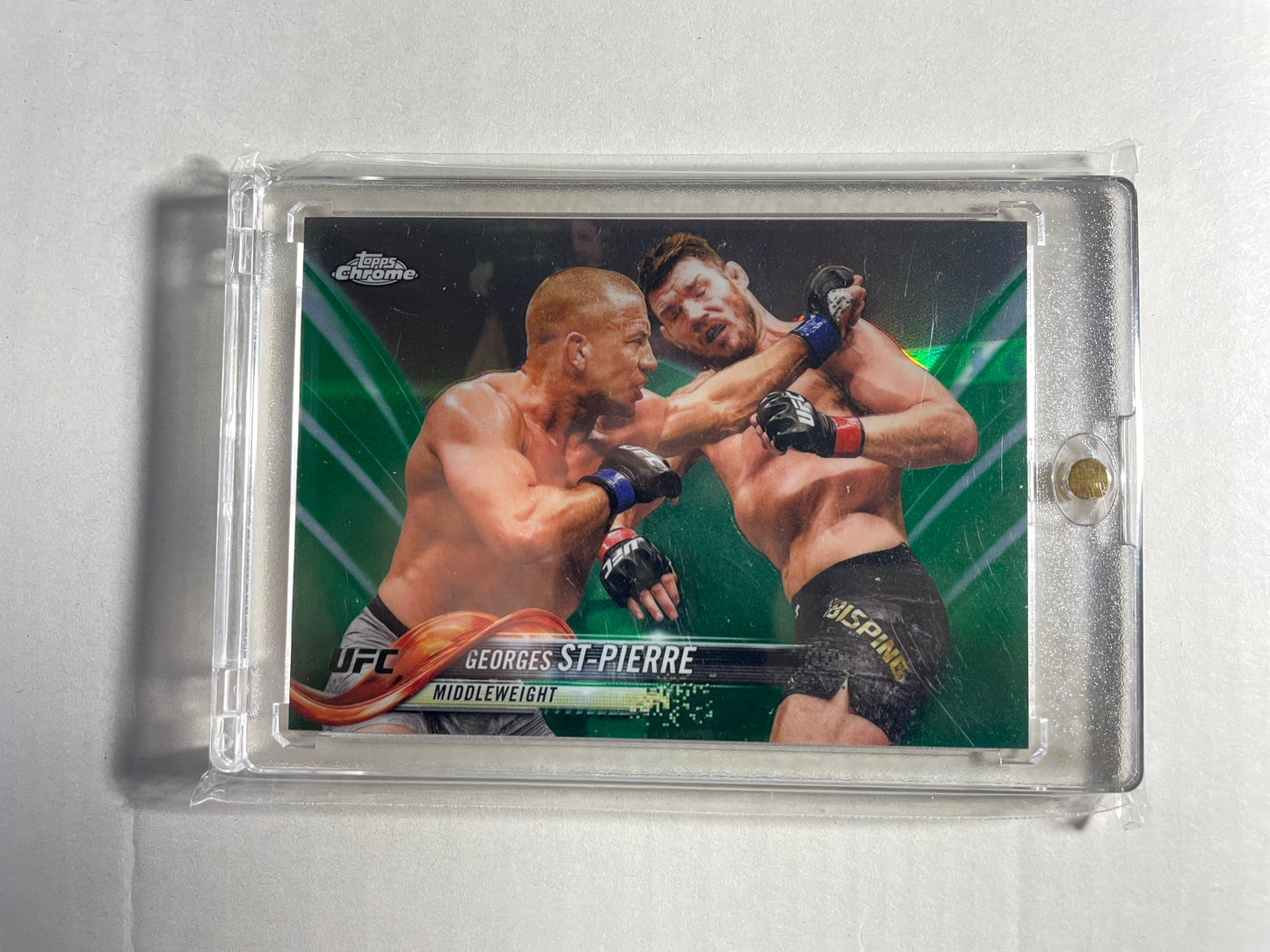2018 Topps Chrome UFC Georges St-Pierre (GSP) Green Refractor trading card (#43/90)