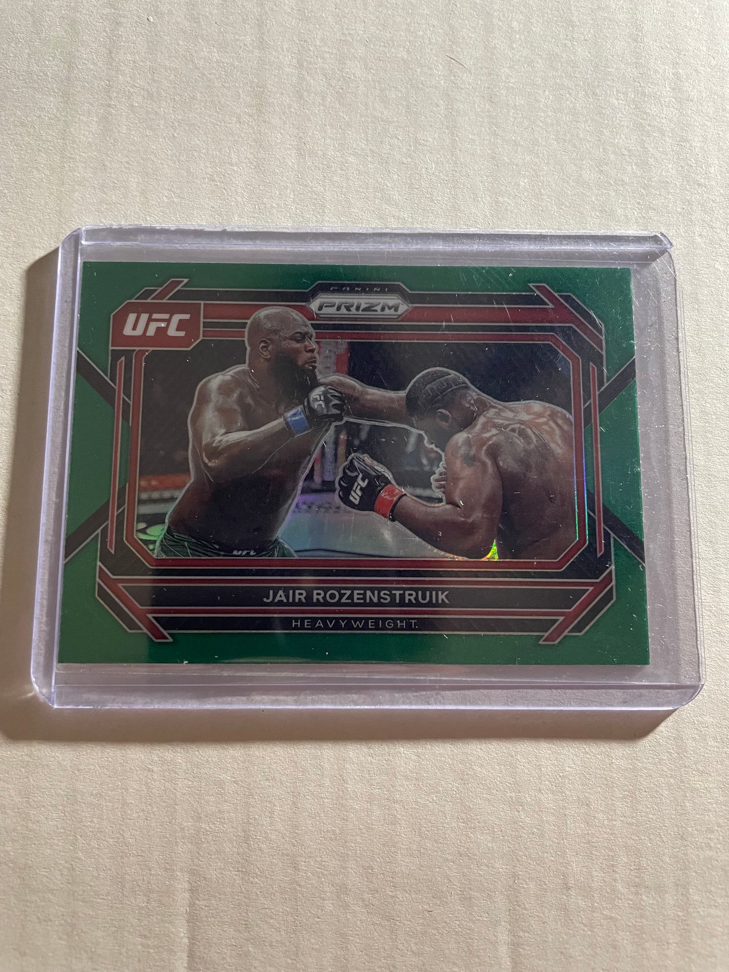 2023 Panini Prizm UFC card featuring Jairzinho Rozenstruik with a distinctive Green Prizm