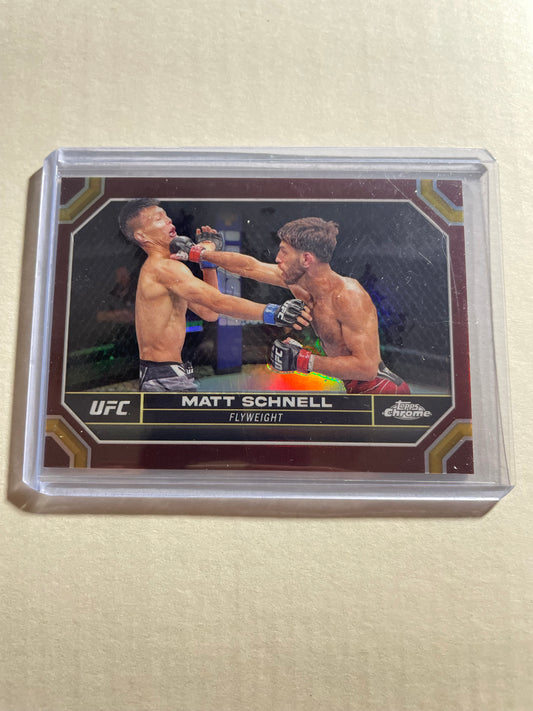 2024 Topps Chrome UFC Matt Schnell trading card, featuring a Refractor parallel variant