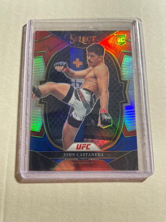 2023 Panini Select UFC trading card featuring fighter John Castaneda.