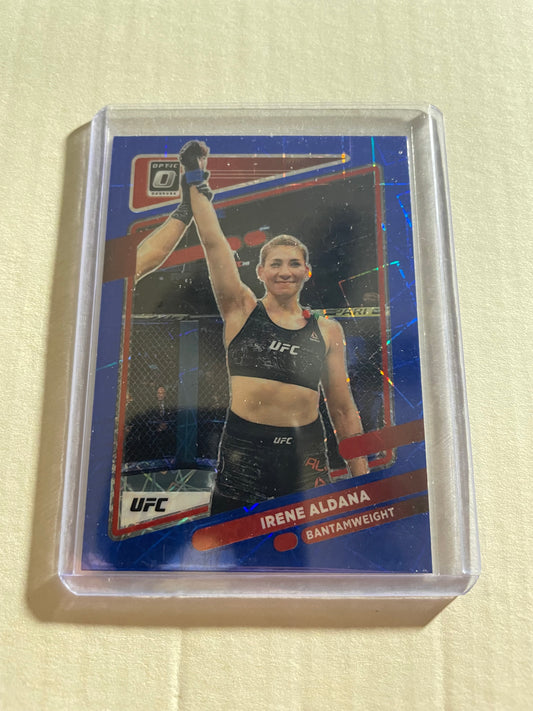 2022 Panini Donruss Optic UFC trading card featuring women's bantamweight fighter Irene Aldana