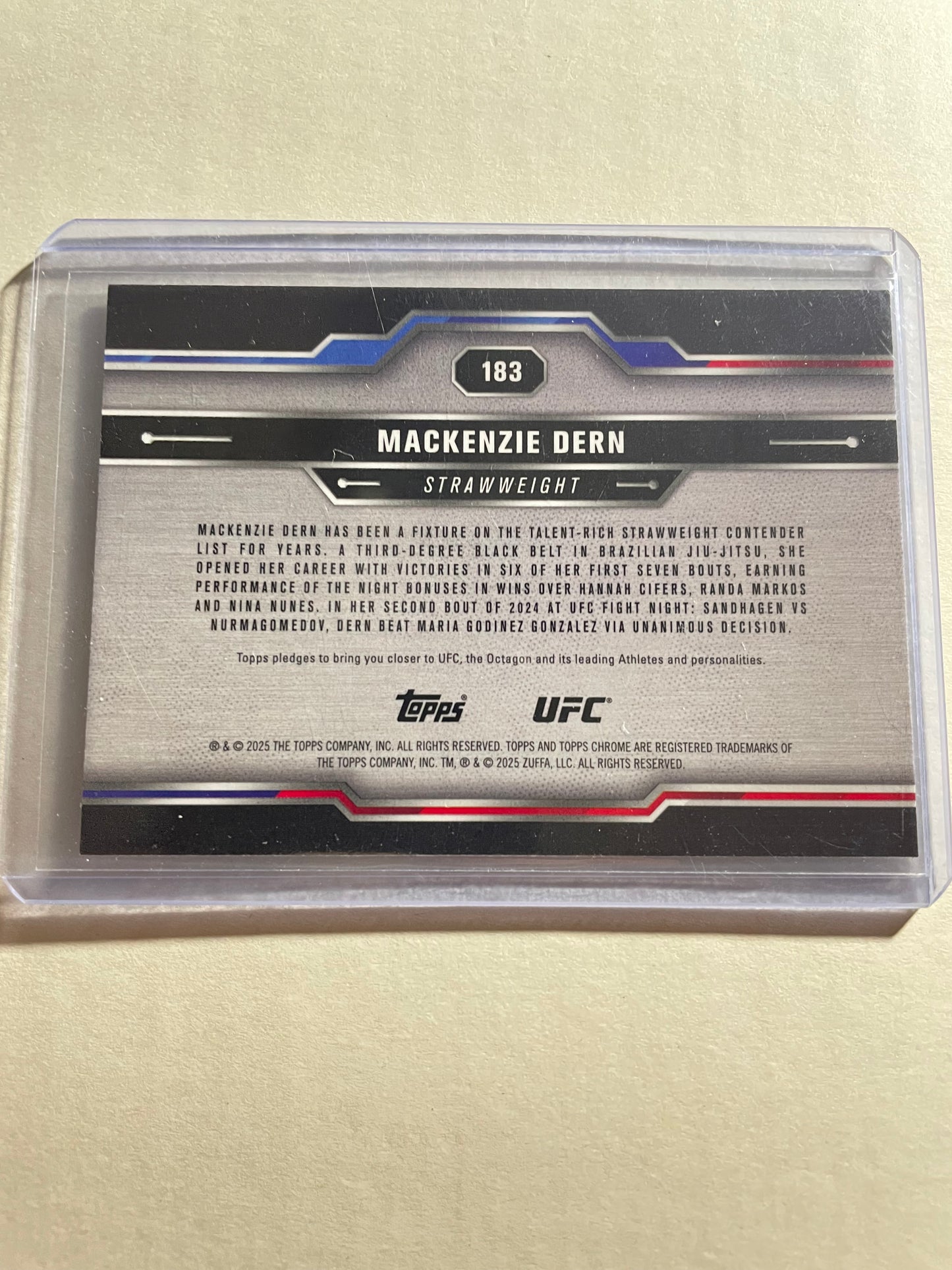 2025 Topps Chrome UFC Mackenzie Dern #183 Prism Refractor trading card.