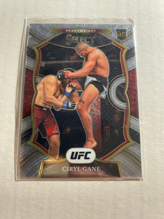 2021 Panini Select Ciryl Gane Concourse rookie card, identified as card number 98.It features Gane during a fight and includes the official "RC" rookie card shield in the upper right corner.