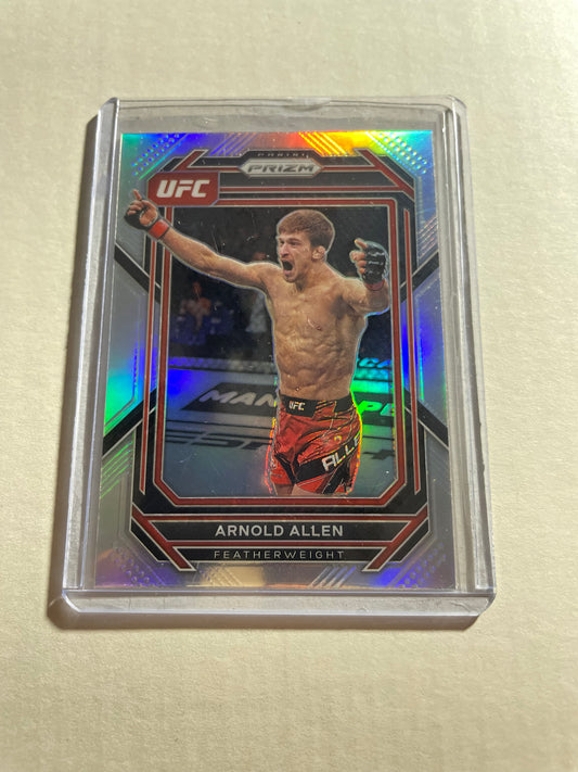 2023 Panini Prizm UFC card featuring fighter Arnold Allen, identified by its Silver Prizm parallel finish