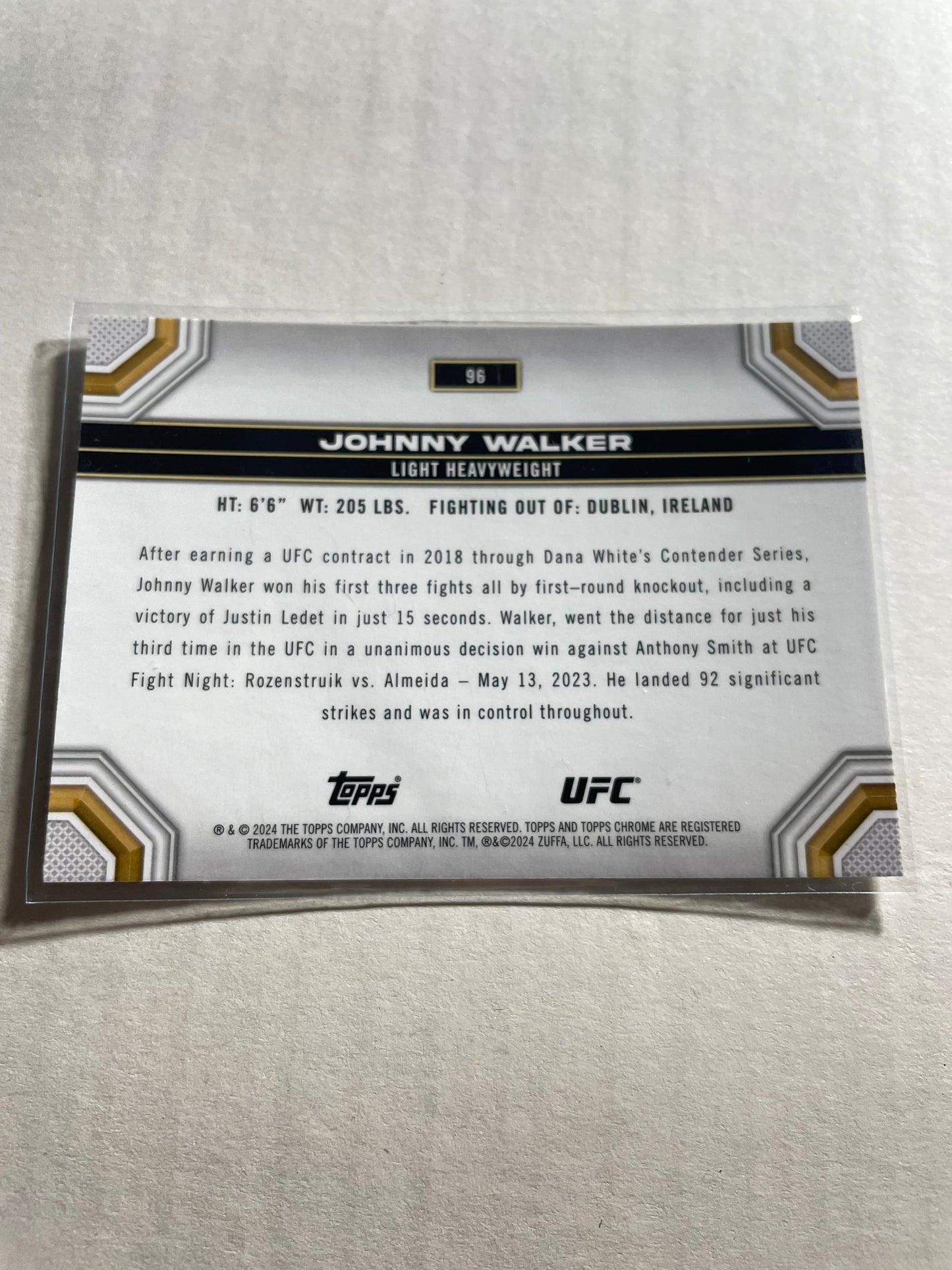 2024 Topps Chrome UFC #96 card features Johnny Walker in a base refractor parallel