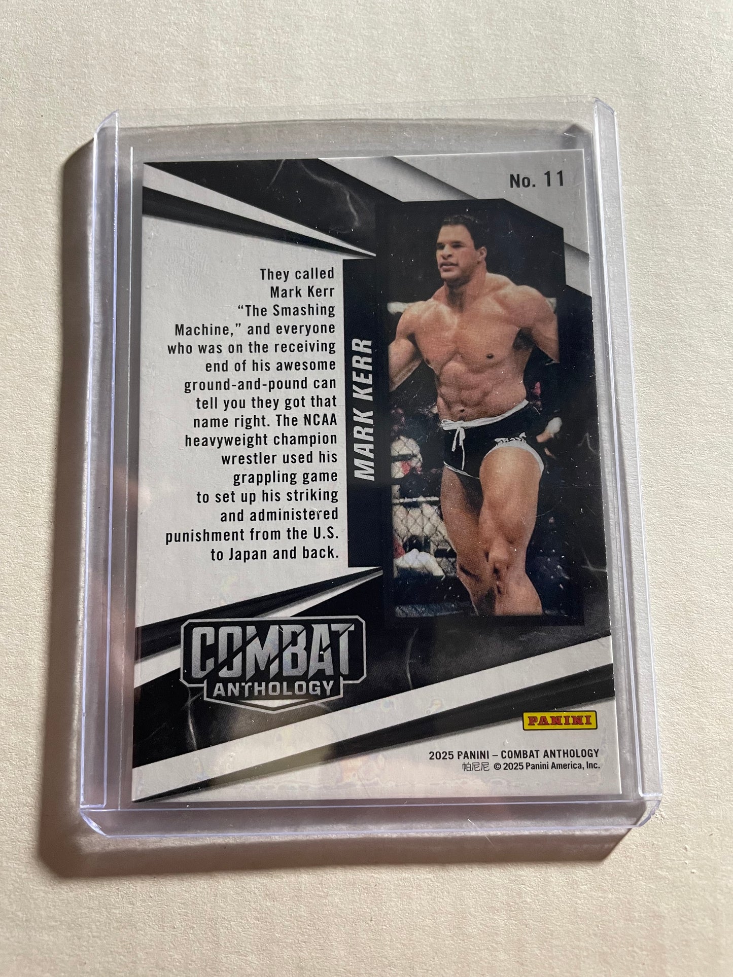 2025 Panini Combat Anthology trading card featuring retired UFC fighter Mark Kerr, whose nickname is "The Smashing Machine