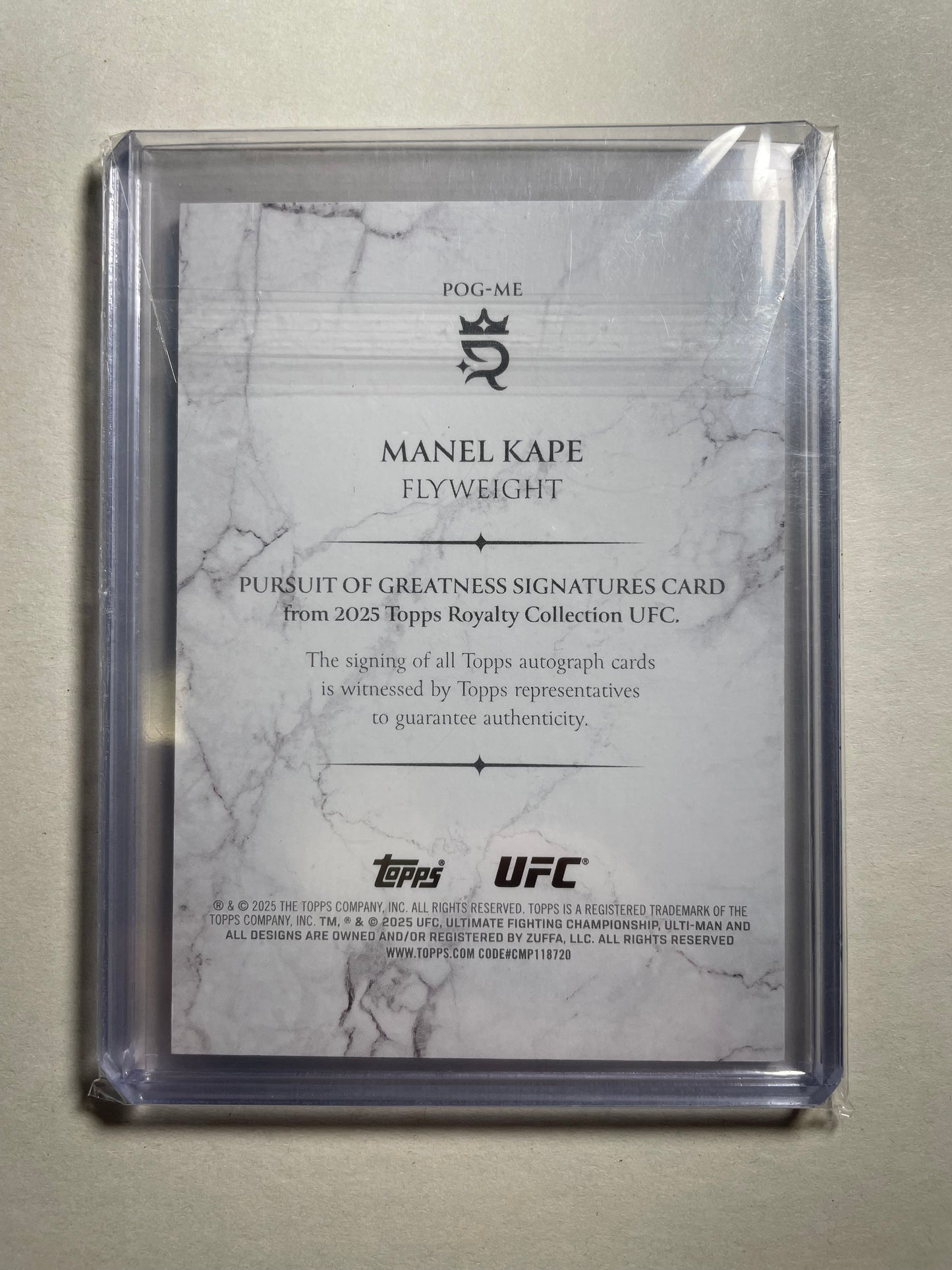 2025 Topps Royalty UFC Pursuit of Greatness Signatures Manel Kape #POG-ME autographed trading card, serial numbered 09/99