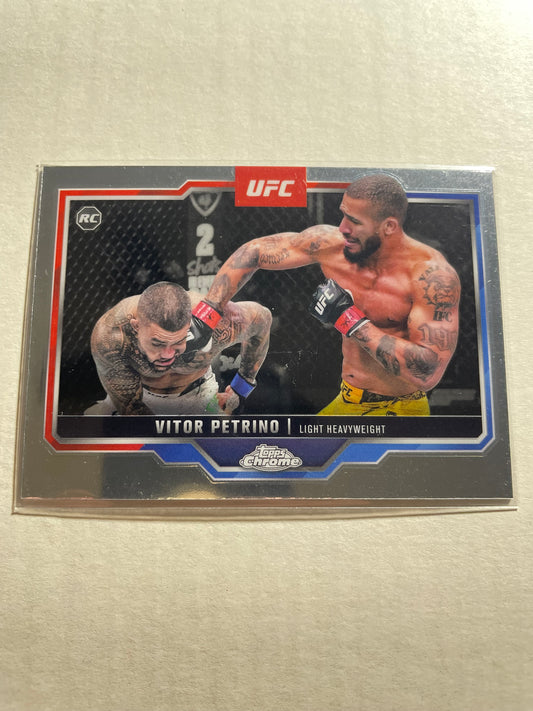 2025 Topps Chrome UFC #41 Vitor Petrino rookie card, showcasing the light heavyweight fighter in a silver refractor parallel