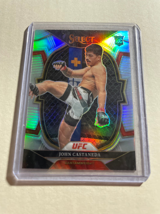 2023 Panini Select UFC John Castaneda Rookie Card #86, featuring a silver Prizm