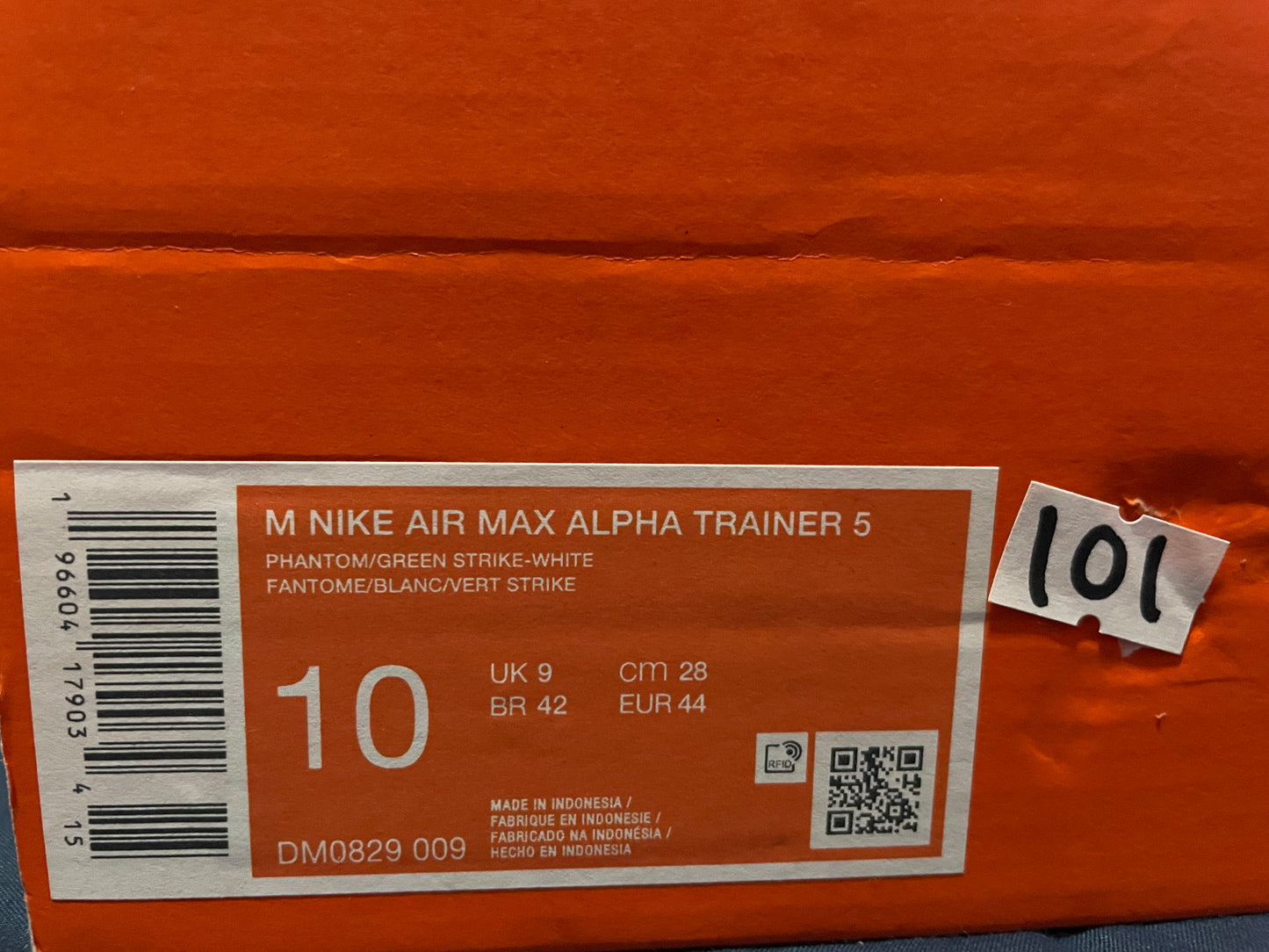 (NEW) 10M Org box No lid!! Nike air max alpha trainer 5 men's workout shoe in a grey and neon green colorway