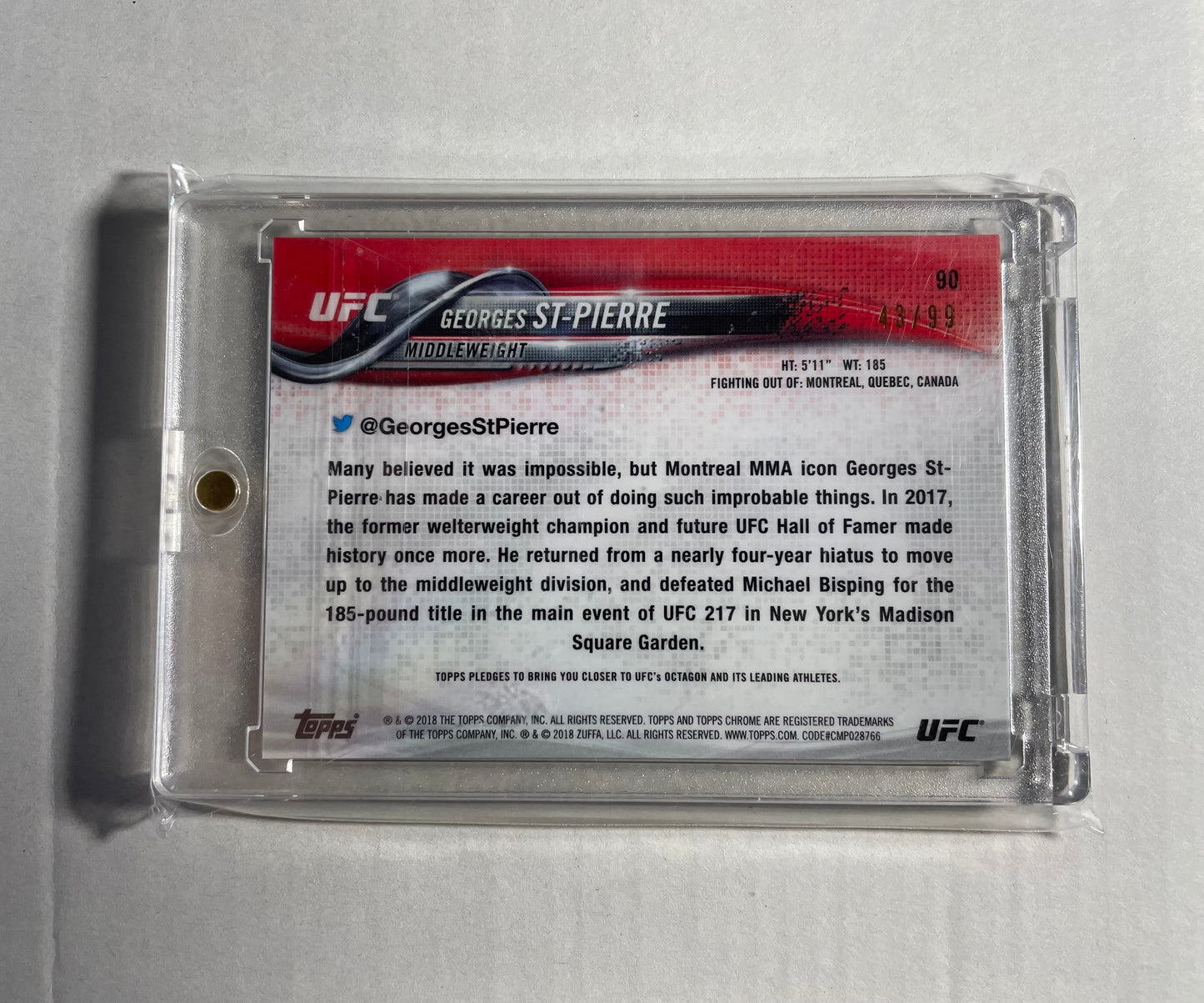 2018 Topps Chrome UFC Georges St-Pierre (GSP) Green Refractor trading card (#43/90)