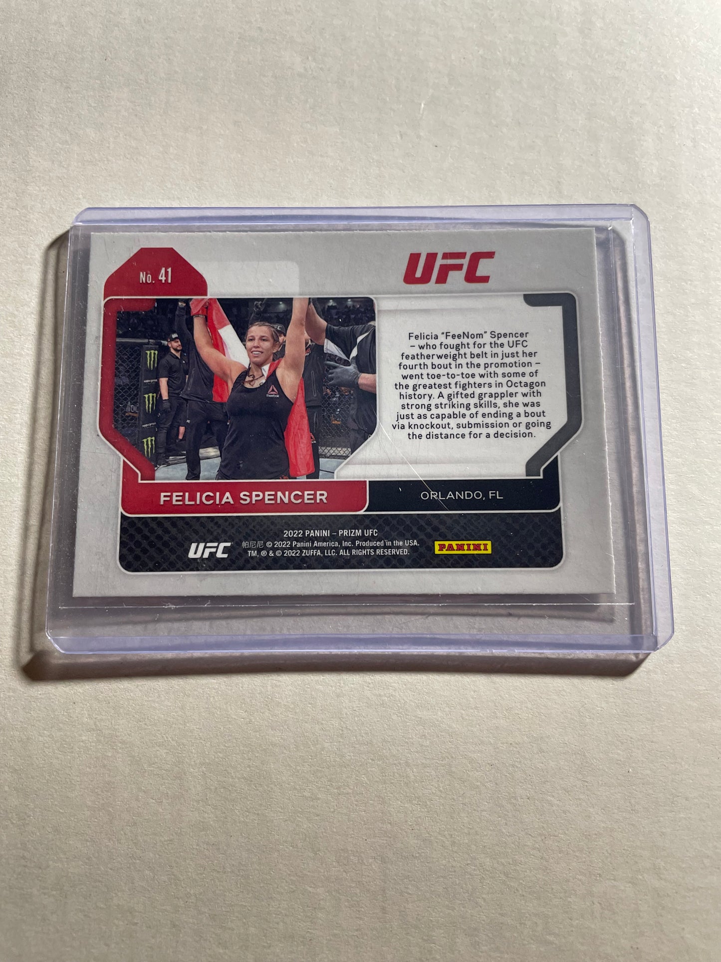 2022 Panini Prizm UFC Felicia Spencer rookie card #41 featuring a prominent "RC"