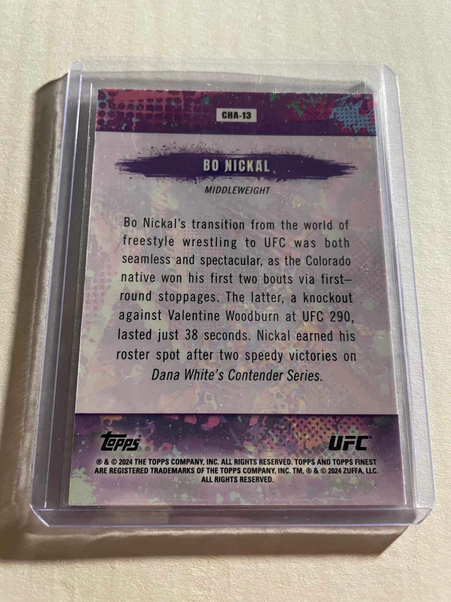 2024 Topps Finest UFC Bo Nickal "Chaos" insert (Card #CHA-13).