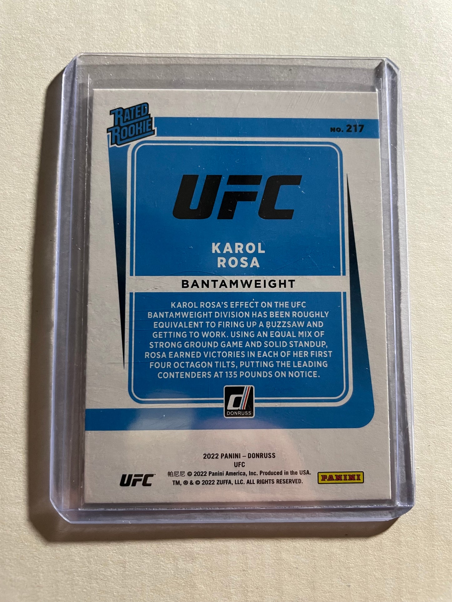 2022 Panini Donruss UFC #217 Karol Rosa Rated Rookie card