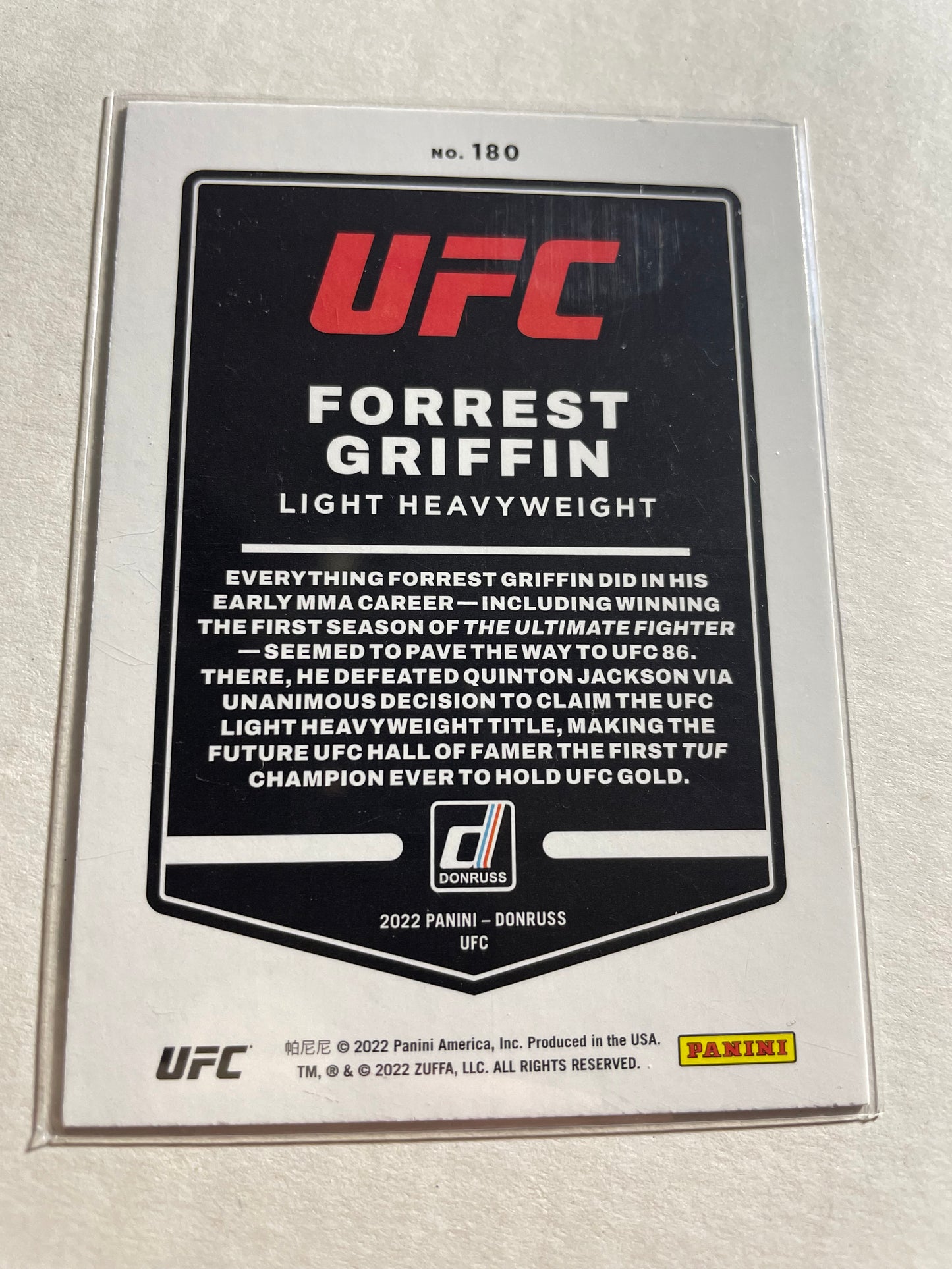 2022 Donruss UFC #180 trading card featuring Forrest Griffin.