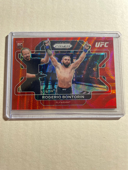 2022 Panini Prizm UFC Rogerio Bontorin rookie card (#30) features a vibrant Ruby Wave parallel finish