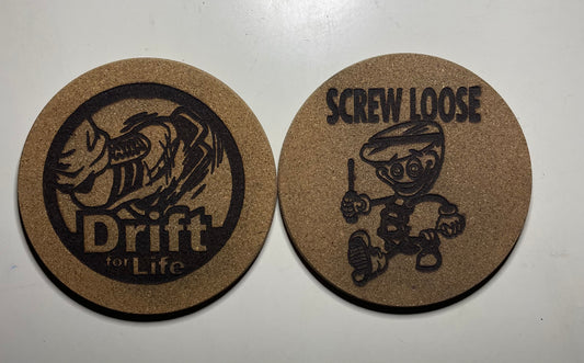 Drift For Life & Screw Loose 2PC Custom Circle Coasters