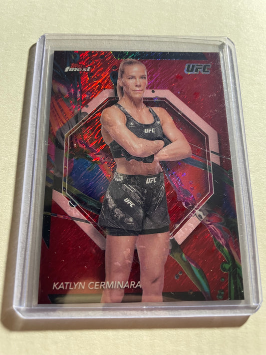 2024 Topps Finest UFC Katlyn Cerminara red refractor trading card encapsulated in a protective plastic case