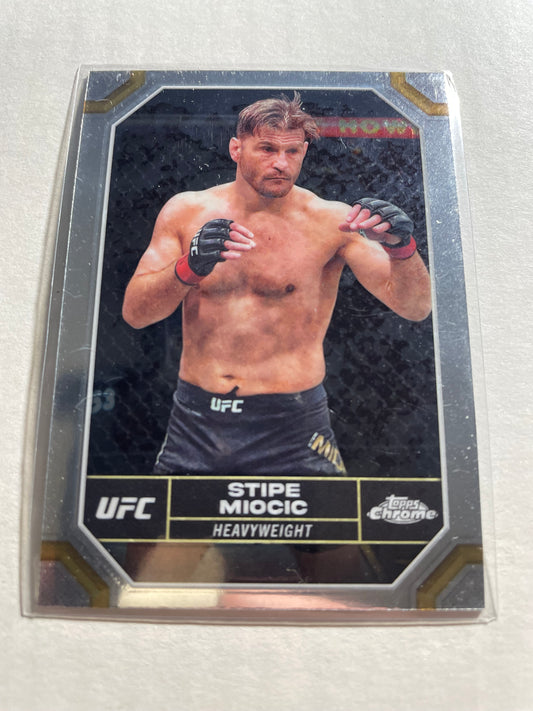 2024 Topps Chrome UFC #181 Stipe Miocic trading card features a silver / black refractor
