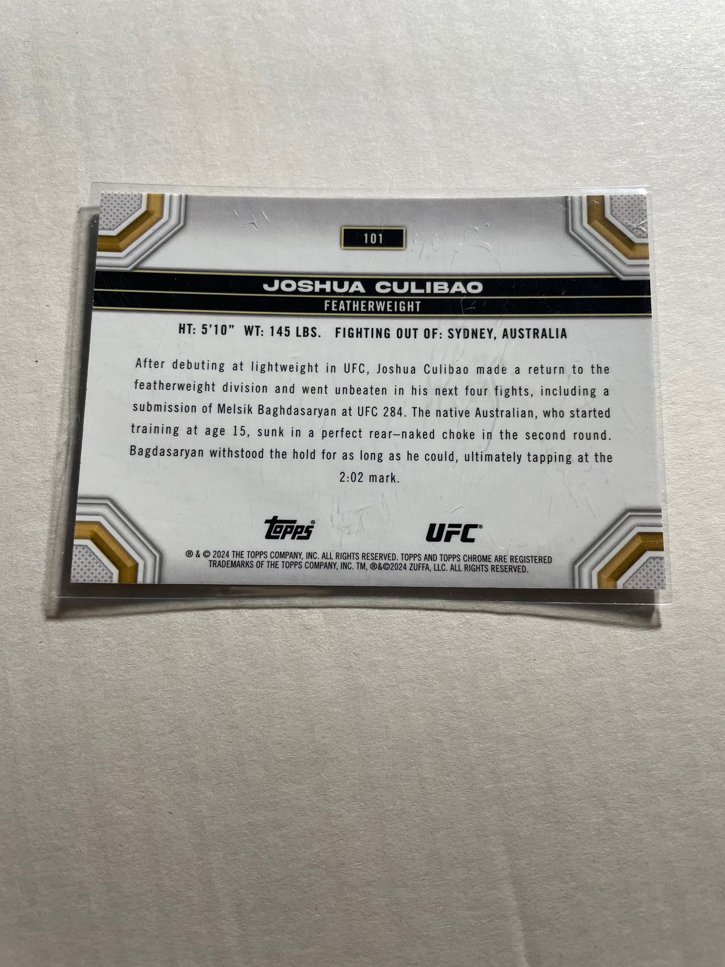 2024 Topps Chrome UFC #101 Joshua Culibao rookie card, featuring a holographic chrome finish