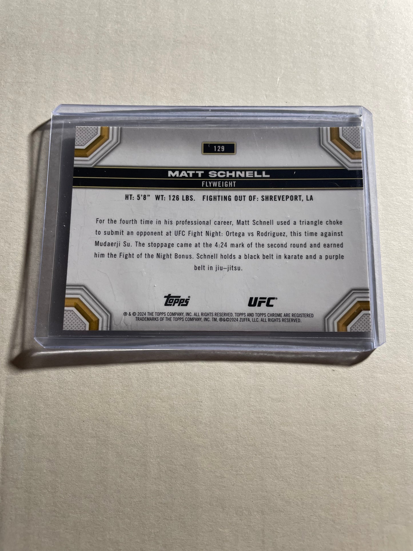 2024 Topps Chrome UFC Matt Schnell trading card, featuring a Refractor parallel variant
