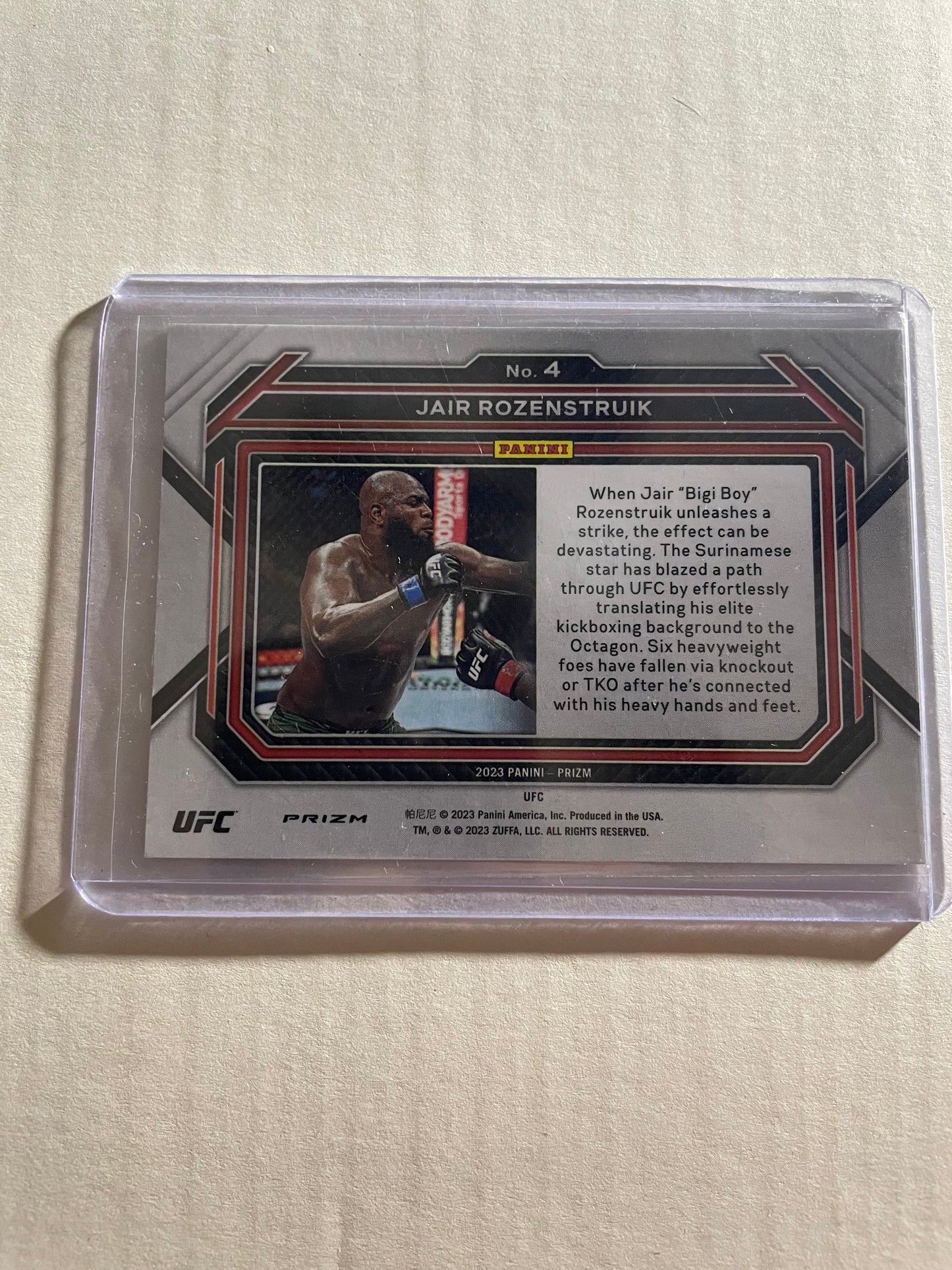 2023 Panini Prizm UFC card featuring Jairzinho Rozenstruik with a distinctive Green Prizm