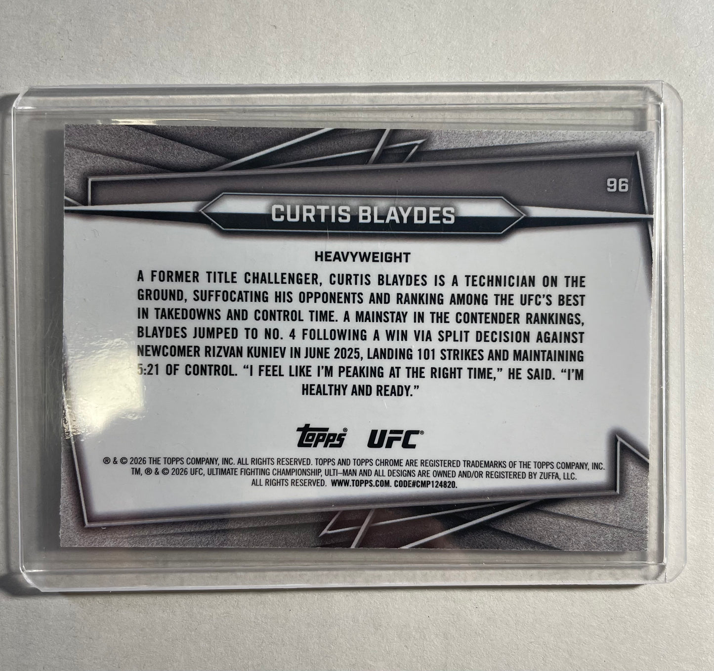2026 Topps Chrome UFC Curtis Blaydes Lineage Magenta Refractor, serial numbered 83/99